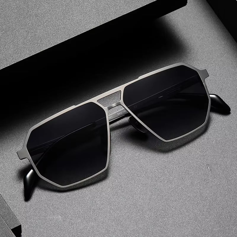 Men Big Square Ultra Light Thin Pure Titanium Polarized Sunglasses Male Women UV400 Gradient Lenses Aviation Style Sun Glass