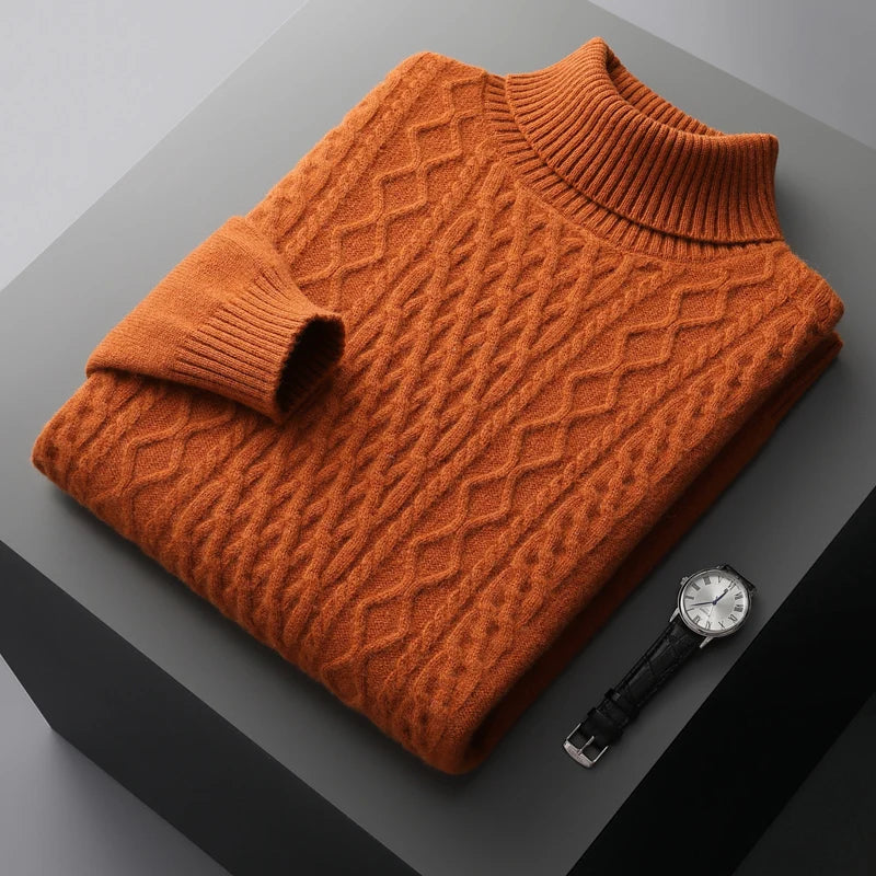 Autumn and Winter Men'S 100% Wool Cashmere Sweater Turtleneck Knit Pullover Thick plus Size Bottoming Shirt Fashion Warm Top