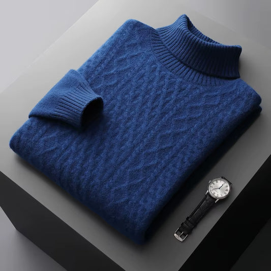 Autumn and Winter Men'S 100% Wool Cashmere Sweater Turtleneck Knit Pullover Thick plus Size Bottoming Shirt Fashion Warm Top