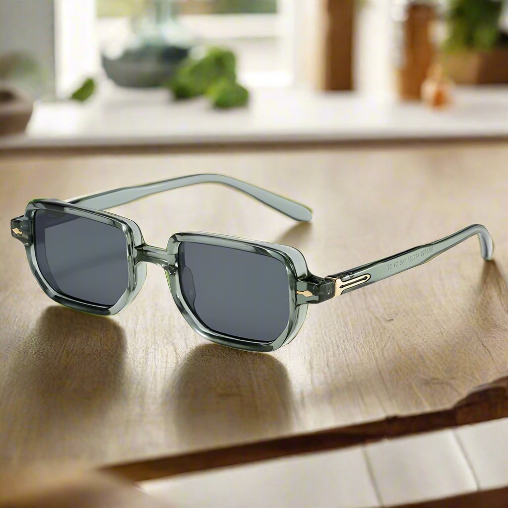 Retro Rectangle Rivets Men Punk Gradient Sunglasses Shades UV400 Fashion Olive Green Sun Glasses