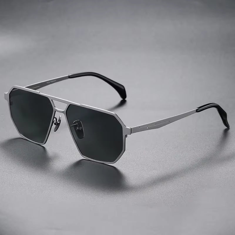 Men Big Square Ultra Light Thin Pure Titanium Polarized Sunglasses Male Women UV400 Gradient Lenses Aviation Style Sun Glass